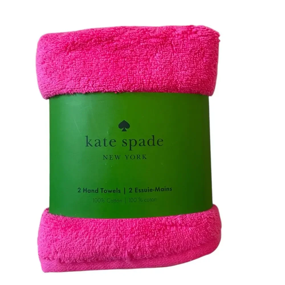 KATE SPADE NY Hot Pink Cotton Hand Towels 16X30 Set of 2 NEW